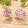 Oval Brass Micro Pave Cubic Zirconia Stud Earrings for Women EJEW-G428-27G-04-3