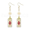 Rectangle with Cross Glass Seed Beads Dangle Earrings EJEW-MZ00412-02-2