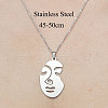 201 Stainless Steel Hollow Abstract Face Pendant Necklace NJEW-OY001-83-3