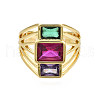 Colorful Cubic Zirconia Triple Rectangle Open Cuff Ring RJEW-N037-013-02LG-1