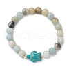 Round Natuarl Flower Amazonite Beaded Stretch Bracelets BJEW-JB10269-02-1