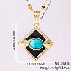 Vintage Brass Pave Synthetic Turquoise & Clear Cubic Zirconia Rhombus Pendant Necklaces KL9369-3-4