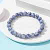 Frosted Natural Blue Spot Jasper Round Beaded Stretch Bracelets BJEW-TA00433-2