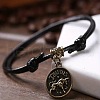 Alloy Flat Round with Constellation Charms Double Layer Black Imitation Leather Cord Adjustable Anklets WGE0879-04-1