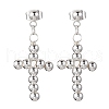 Brass Beaded Cross Dangle Stud Earrings EJEW-JE06479-03-2