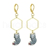 Rack Plating Alloy Cat Dangle Leverback Dangle Earrings EJEW-JE05502-04-1