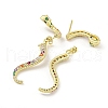 Snake Real 18K Gold Plated Brass Dangle Stud Earrings EJEW-L269-086G-2