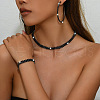 Alloy with Jet Rhinestone Chain Necklace & Hoop Earring & Bracelet FS-WG9D127-01-2