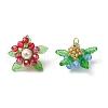 Glass with Round Shell Pearl & Acrylic Charms & Brass Seed Beads Pendants PALLOY-MZ00646-2