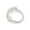 Round Brass Micro Pave Clear Cubic Zirconia with Plastic Pearl Open Cuff Rings RJEW-G309-51P-3
