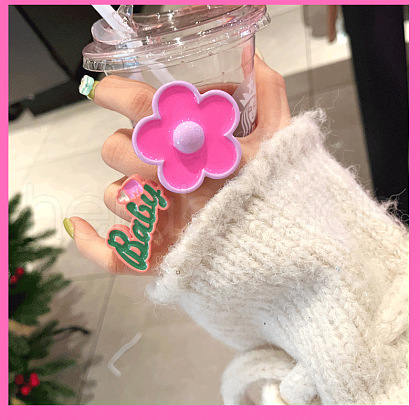 2Pcs Flower & Word Baby Resin Enamel Finger Rings for Women Girls FS-WG6DDE5-07-1
