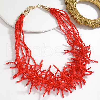 Boho Coral Shaped Glass Seed Beaded Cluster Necklaces FS-WGDCDA2-01-1