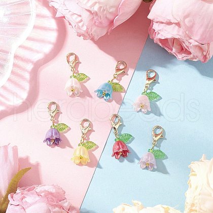 Flower Acrylic & Plastic Imitation Pearl Beads Pendant Decorations HJEW-JM03231-02-1