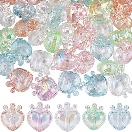 SUNNYCLUE 50Pcs 5 Colors UV Plating Transparent Rainbow Iridescent Acrylic Beads OACR-SC0001-85-1