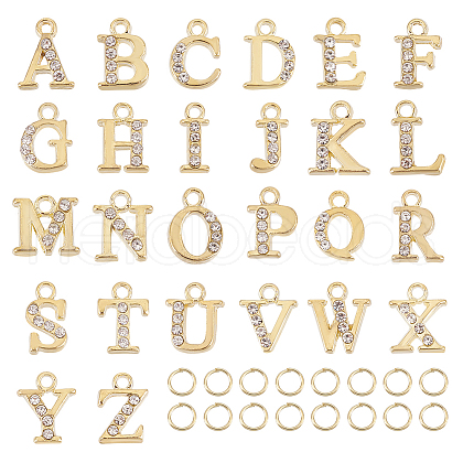 Olycraft 26Pcs 26 Style Initial Letter Alphabet Shape Alloy with Rhinestone Charms FIND-OC0003-25-1