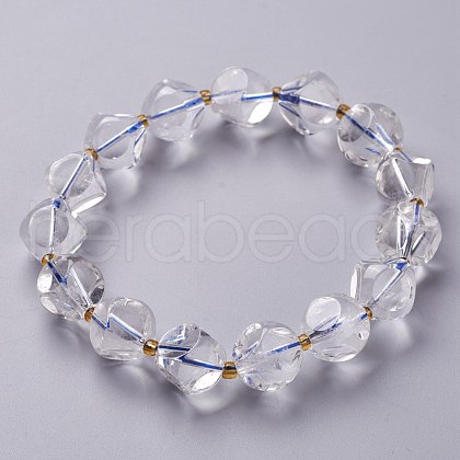 Faceted Natural Quartz Crystal Stretch Beaded Bracelets BJEW-H543-C10-1