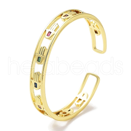 Brass Pave Colorful Glass Open Cuff Bangles BJEW-Z061-13G-1