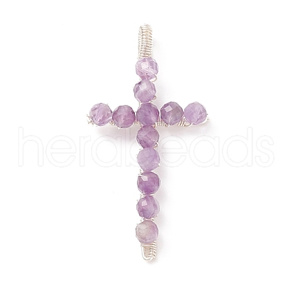 Natural Amethyst Faceted Round Beads Pendants PALLOY-TA00002-02-1