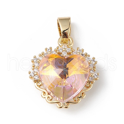 Real 18K Gold Plated Rack Plating Brass Micro Pave Clear Cubic Zirconia Pendants KK-C015-05G-06-1