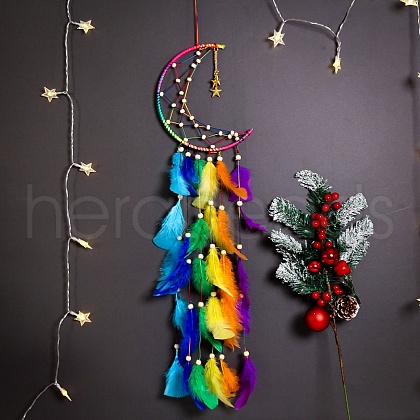 Rainbow Color Moon Feather Tassel Pendant Decorations PW-WG92679-01-1