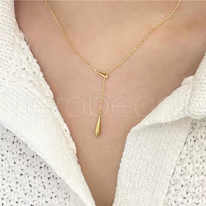 925 Sterling Silver Teardrop Lariat Necklaces FS-WG7BCFA-01-1