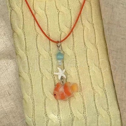 Summer Beach Fish & Starfish Plastic Pendant Waxed Cord Necklaces for Women Men FS-WG10C1B-02-1