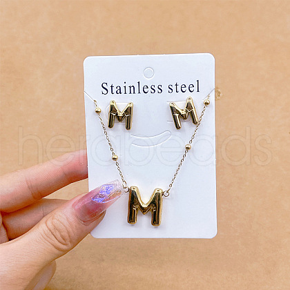304 Stainless Steel Pendant Necklaces & Stud Earrings Sets FS-WGEB5F1-13-1