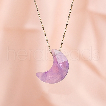Natural Amethyst Moon Pendant Necklaces PW-WG44219-02-1