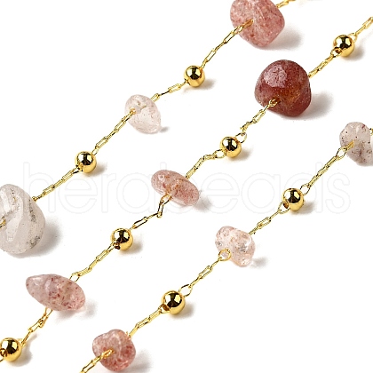 Handmade Natural Strawberry Quartze Chip Beaded Chains CHC-F020-09G-13-1