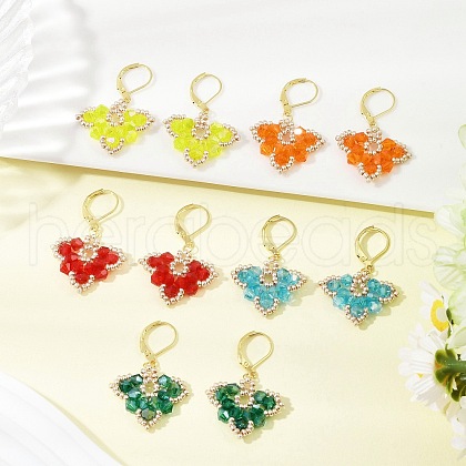 Handmade Glass Seed Beads Leaf Leverback Earrings EJEW-MZ00466-1