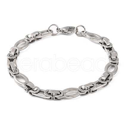 Tarnish Resistant 201 Stainless Steel Hollow Oval Byzantine Chain Bracelets BJEW-B078-102P-1