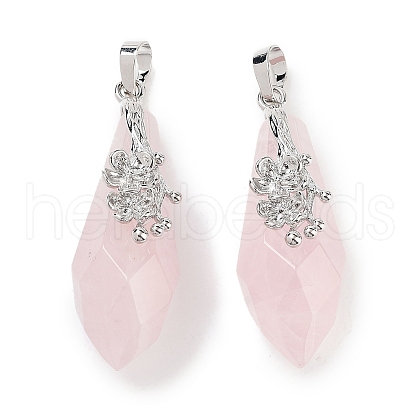 Natural Rose Quartz Faceted Teardrop Pendants G-Q163-04P-01-1