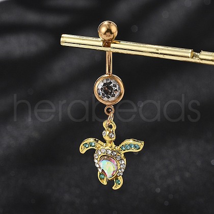Alloy Crystal AB Rhinestone Dangle Curved Barbell Belly Rings AJEW-R007-01G-01-1