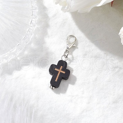 Natural Wood Cross Pendant Decorations HJEW-JM03264-02-1