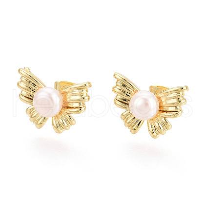 Brass Natural Pearl Stud Earrings PEAR-N020-08H-1
