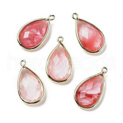 Synthetic Dyed Cherry Quartz Glass Glass Faceted Pendants G-M431-17G-03-1