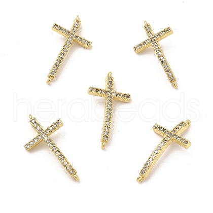 Brass Micro Pave Clear Cubic Zirconia Connector Charms KK-E068-VB332-1