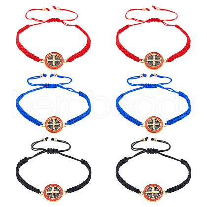 6Pcs 3 Colors Saint Benedict Medal Alloy Link Bracelets Set BJEW-FI0001-78-1