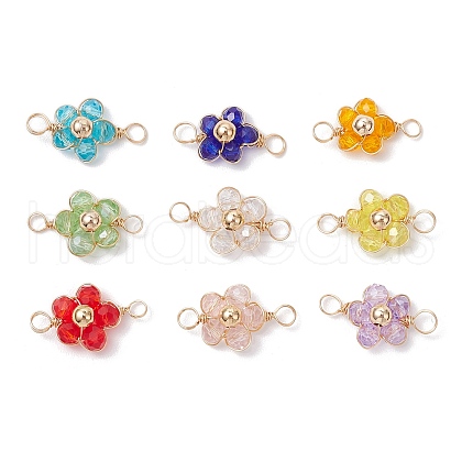 9Pcs Copper Wire Wrapped Glass & Brass Beads Connector Pendants PALLOY-JF03647-1