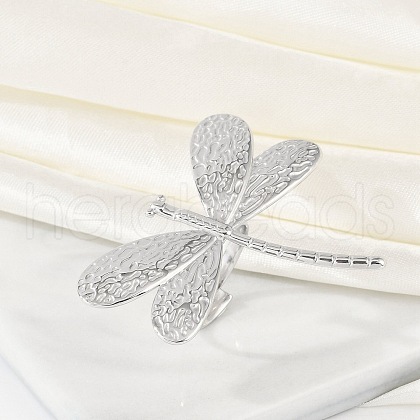 Anti-Tarnish 304 Stainless Steel Dragonfly Open Cuff Rings RJEW-M047-07P-1