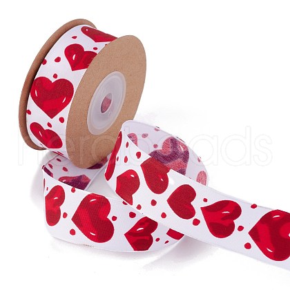 Single Face Polyester Heart Printed Satin Ribbon OCOR-L044-03-1