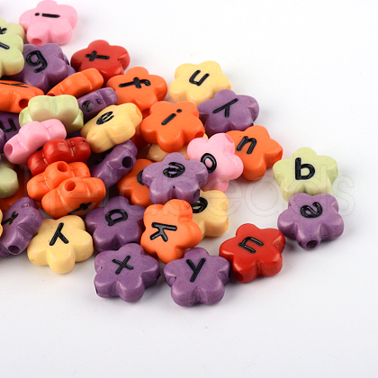 Opaque Acrylic Flower Horizontal Hole Letter Beads X-SACR-Q126-06-1