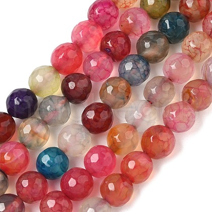 Dyed Natural Agate Faceted Round Beads Strands G-E320E-8mm-13-1