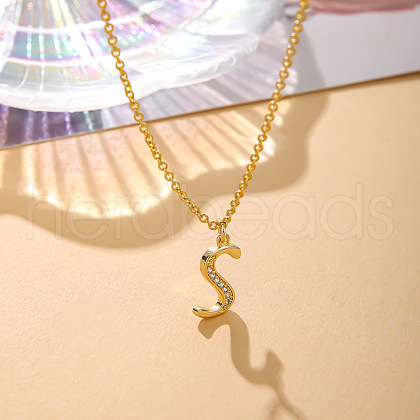 Fashionable Brass Micro Pave Clear Cubic Zirconia Initial Pendant Necklaces for Women FS-WG2FE2D-19-1