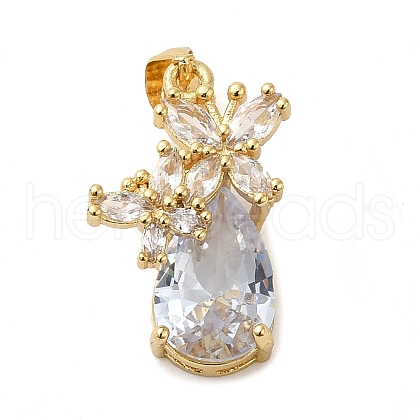 Rack Plating Brass Micro Pave Cubic Zirconia Pendants KK-P241-18G-02-1
