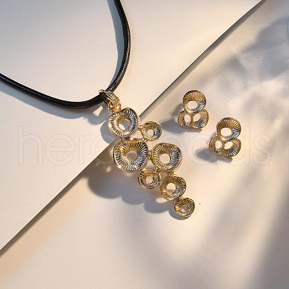 Lotus Leaf Zinc Alloy with Imitation Leather Cord Pendant Necklaces & Stud Earrings Sets FS-WG08750-01-1