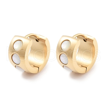 Ion Plating(IP) 304 Stainless Steel & Natural Shell Huggie Hoop Earrings for Women EJEW-C096-26B-G-1