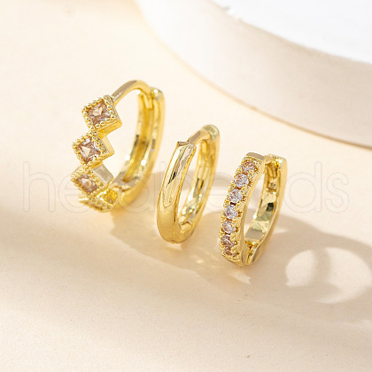3Pcs Rhombus Brass Micro Pave Clear Cubic Zirconia Hoop Earrings FS-WGCAD1D-01-1