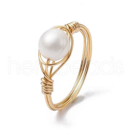 Natural Pearl Round Braided Bead Style Rings RJEW-JR00608-1