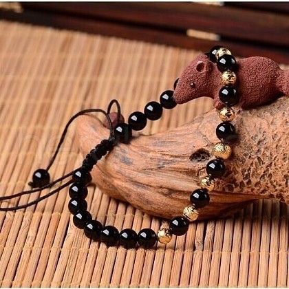 Natural Black Agate Braided Bead Bracelets WG0941C-13-1